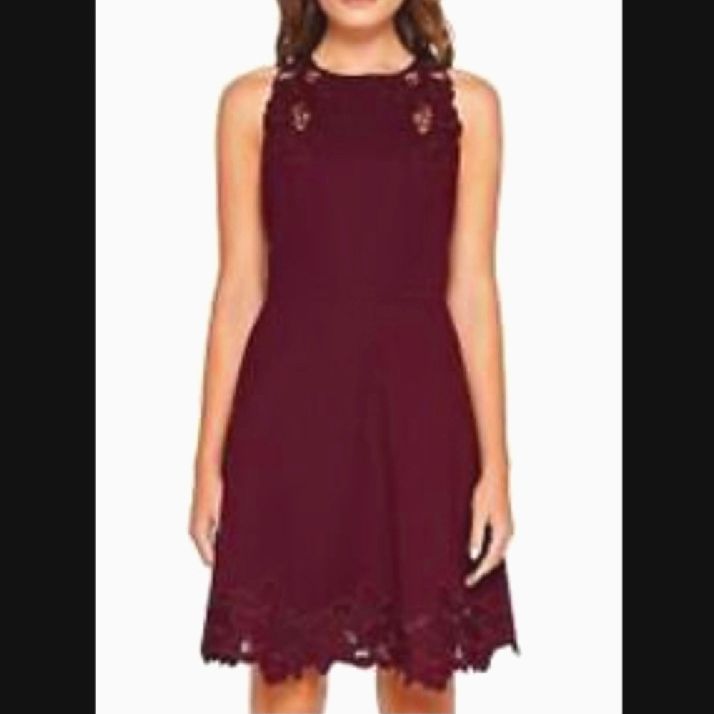 Ted Baker Burgundy Lace Trim Dress